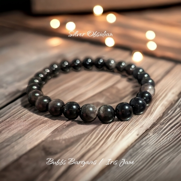 Other - Silver Obsidian Bracelet - 8mm Unisex